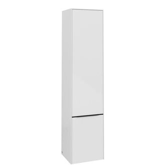 Villeroy & Boch Subway 3.0 badkamerkast - 40x35x170cm - met 2 rechtsdraaiende softclose deuren opbouw met Volcano Black greep spaanplaat Brilliant white