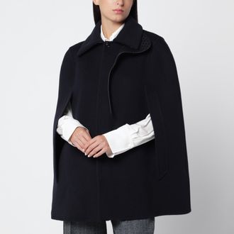 Bottega Veneta Cappotto a mantella corto blu in lana e cashmere