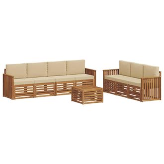 vidaXL Juegos De Sof&aacute;s 8 Pcs Natural Y Beige Madera De Acacia S&oacute;lida Vidaxl