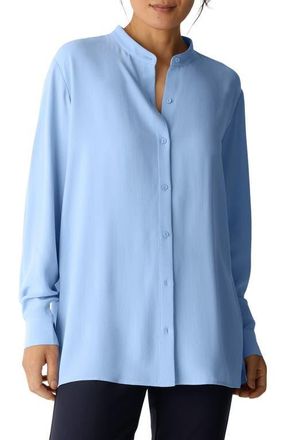 Eileen Fisher Band Collar Silk Button-Up Shirt in Skylight at Nordstrom, Size Xx-Small