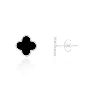 The Lovery Small Onyx Clover Stud Earrings White Gold