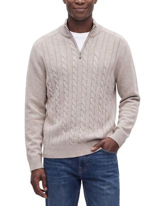 Raffi Cable 1/4-Zip Wool & Cashmere-Blend Mock Neck Sweater