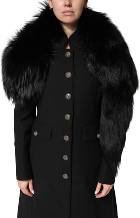 Dolce & Gabbana Womens Black Fox Fur Neck Wrap Warmer Winter Scarf