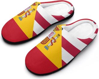 Generic U.S.A And Spain Flag Mens House Slippers Memory Foam Washable Cotton Slip on Home Shoes