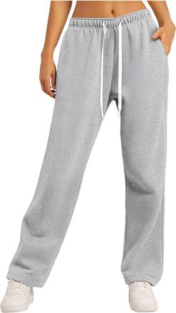 Generic Straight Leg Joggers Womens Fleece Line Sweatpants Oversized Baggy Joggers High Waisted Drawstring Ladies Tracksuit Bottoms Workout Sport Yoga Trouser