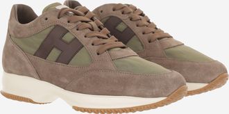 Hogan Mens Interactive Suede And Nylon Sneakers Beige Leather Fabric Trainers