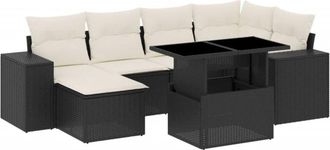 vidaXL Vidaxl - Set De Sof&aacute;s De Jard&iacute;n 7 Pzas Con Cojines Rat&aacute;n Sint&eacute;tico Negro