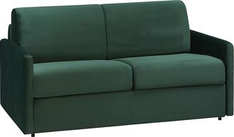 Vente-Unique Sof&aacute; cama de 3 plazas tipo italiano de terciopelo CALIFE - Verde pino - Somier de l&aacute;minas de 140 cm - Colch&oacute;n de 14 cm