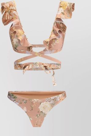 Zimmermann tallow floral bikini ruffle detailing