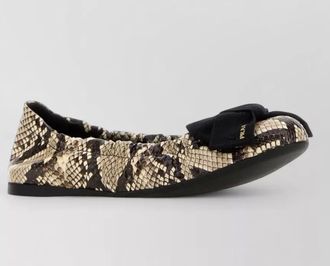 Prada leather ballerina flats snake print bow