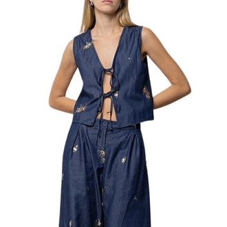 Kaos Vests, female, Blue, Size: XS Sequin-Embroidered Light Denim Vest