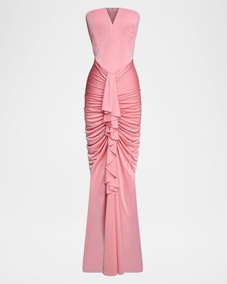 Et Ochs Selena Strapless Draped Column Gown
