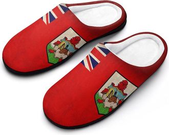 Generic Vintage Bermuda Flag Mens House Slippers Memory Foam Washable Cotton Slip on Home Shoes