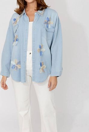Frank Lyman Design Faylina Floral Embellished Top In Light Blue