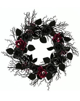 National Tree Company 22 Halloween Black Rose Wreath