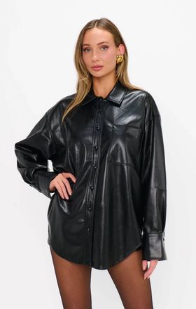 Show me your Mumu Lincoln Shirt Jacket In Black Faux Leather
