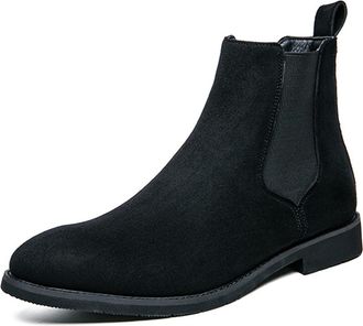 Generic Mens Suede Leather Chelsea Boots Slip On Dress Ankle Boots Formal and Casual Fashion Footwear (12.5,Black)