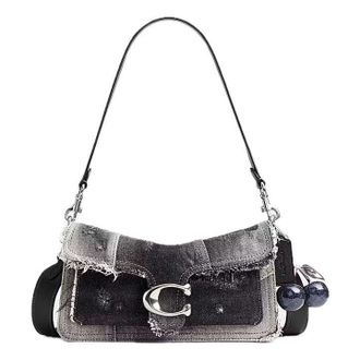 Coach Tabby Shoulder Bag 26 with Patchwork and Cherry Charm Silver Black CGV16-LHBLK