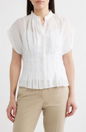 BOSS Pleat Woven Shirt in Bright White at Nordstrom, Size 14
