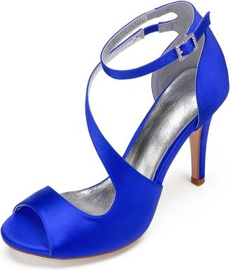 Generic Bridal Heels Women Open Toe Satin Heeled Sandals Wedding Sexy Stiletto High Heels for Party, Prom, Dating 10.5Cm,Blue,9 UK
