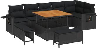 vidaXL Garden Sofa Set with Cushion 11 pcs Black Poly Rattan vidaXL