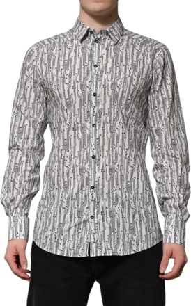 Dolce & Gabbana White Floral Print Casual Long Sleeves Mens Shirt