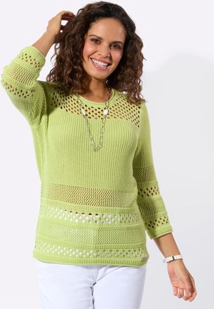 Casual Looks 3/4 Arm-Pullover CASUAL LOOKS Ajour-Pullover, Damen, Gr. 36, pistazie, 50% Baumwolle, 50% Polyacryl, unifarben, Pullover 3/4 Arm-Pullover