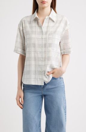 Rag & Bone Connie Plaid Short Sleeve Cotton & Silk Button-Up Shirt in White Plaid at Nordstrom, Size Xx-Small
