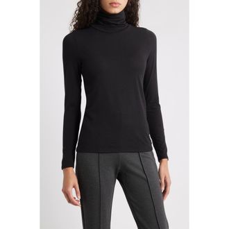 Eileen Fisher Turtleneck Stretch Organic Cotton Blend Top in Black at Nordstrom Rack, Size Small