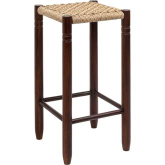 Jonathan Y Designs Handcrafted Wood Backless Indoor/Outdoor Bar Stool with Synthetic Woven Seat in Dark Brown -29.5 at Nordstrom