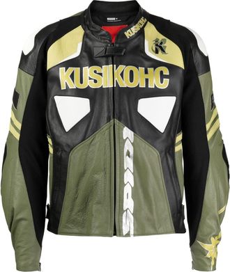 Kusikohc Spidi logo-print leather jacket - men - Polyurethane/Leather/Polyamide - S - Black