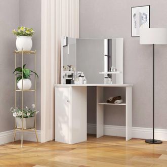 vidaXL Mesa Tocador De Maquillaje De Esquina Blanca Vidaxl