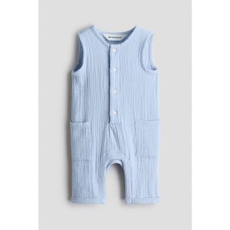 H&M Cotton Muslin Romper Suit in Light Blue at Nordstrom, Size Newborn