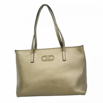 Ferragamo Khaki Leather Tote Bag (Pre-Owned)