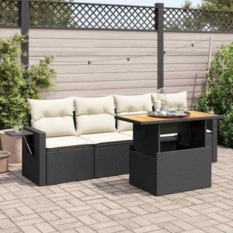 vidaXL Vidaxl - Set De Muebles De Jard&iacute;n 5 Pzas Y Cojines Rat&aacute;n Sint&eacute;tico Negro