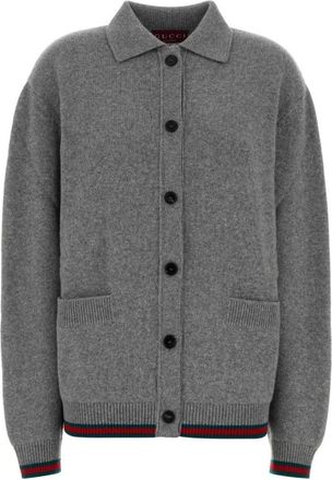 Gucci Truien & Vesten, Dames, Grijs, M, Wol, Wollen gebreid vest met kenmerkende strepen