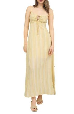 Blu Pepper Stripe Tie Front Empire Waist Maxi Dress in Yellow Multi at Nordstrom Rack, Size Medium