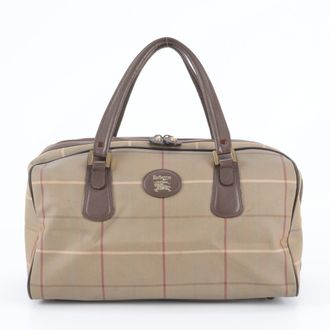Burberry Beige Brown Canvas Leather Boston Bag Tote Bag (Pre-Owned)
