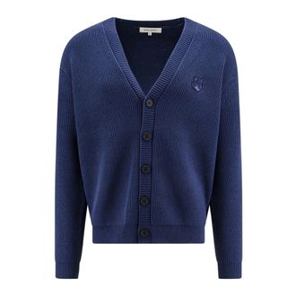 Maison Kitsuné Cardigans, male, Blue, Size: XL Bold Fox Head Patch Comfort Ribbed Cardigan