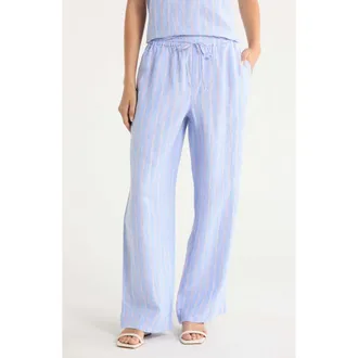 Tommy Bahama Sea Salt Bay Stripe Linen Drawstring Pants in Grape Pools at Nordstrom, Size X-Large