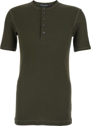 Dolce & Gabbana Green Solid Henley T-Shirt