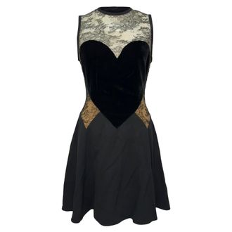 Elie Saab Lace and Heart Accent Mini Dress in Black Polyester