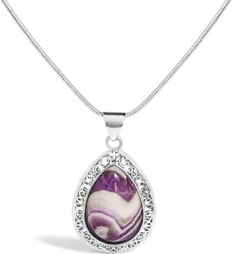House of Brilliance Sterling Silver Chevron Amethyst Teardrop Pendant Necklace