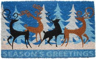 Imports Decor Deer Family Coir Door Mat, Winter Forest Coconut Fiber Doormat with Non-Slip PVC Backing, Indoor Outdoor Seasonal Entrance Rug