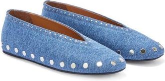 Ganni Jenny Studded Ballet Flat in Mid Blue Stone at Nordstrom, Size 11Us