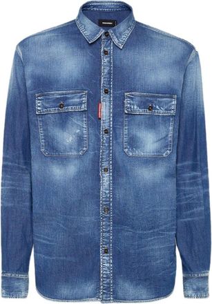 Dsquared2 Mens Relax Dan Worker Pocket Shirt Navy Blue Cotton - Size X-Large