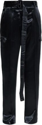 Ferragamo Satijnen Broek met Riem - Dames - Straight fit broeken - Zwart - S - Satijn - Broeken