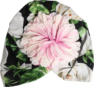 Dolce & Gabbana Black Floral Motif Turban Headwear Women Hat Elastane Silk