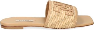 Casadei Portofino woven-raffia slides - women - Leather/Cotton/CALFSKIN/Leather - 37 - Neutrals