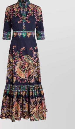 Etro dress tiered skirt embroidered paisley floral mandarin collar